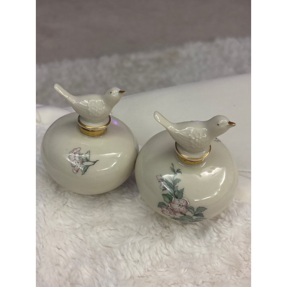 Lenox Serenade™ Porcelain Perfume Bottles  Pair Bird Stoppers, 24k Gold Trim,USA - Picture 2 of 15